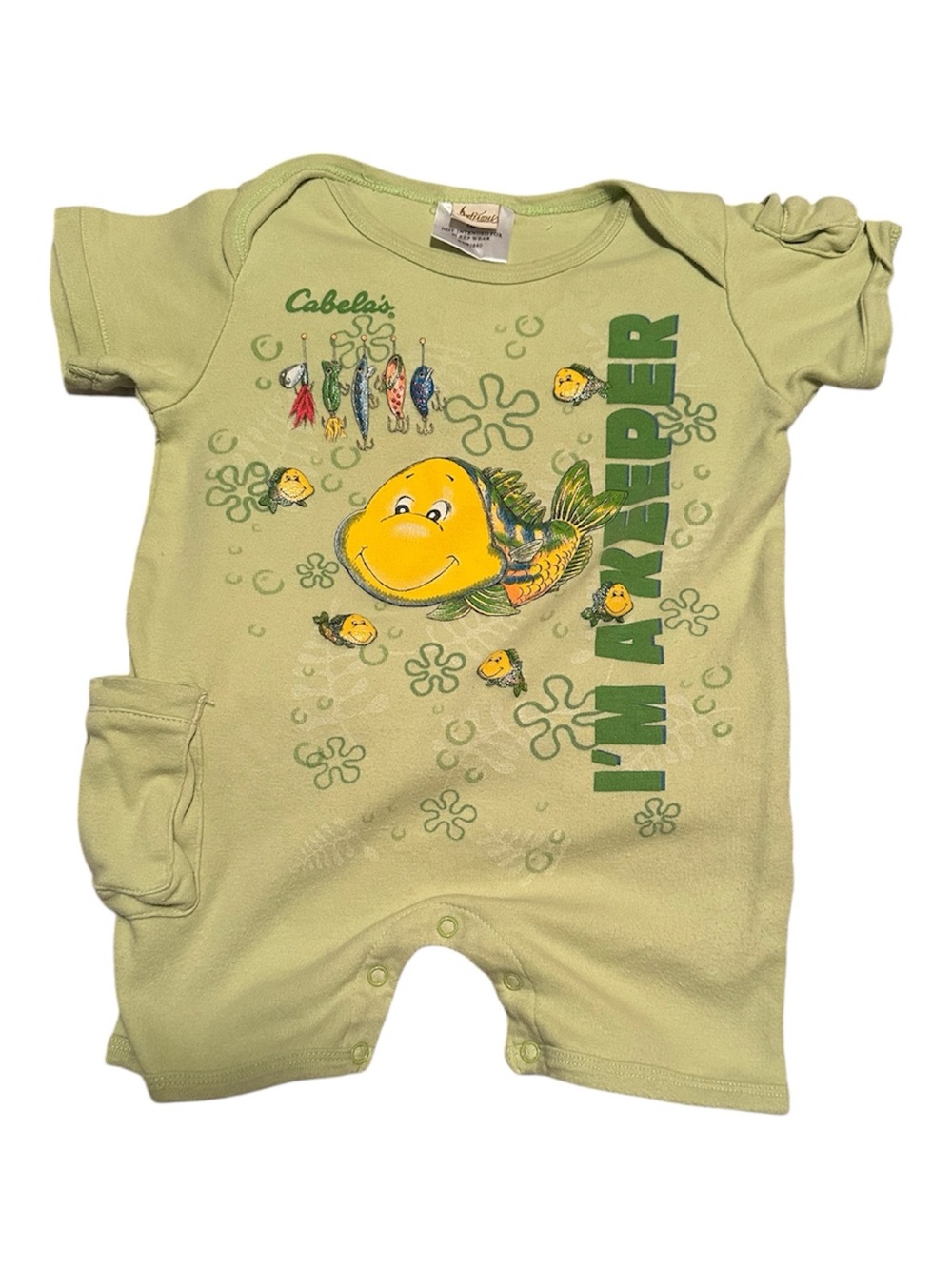 Cabela's Light Green 'I'm a Keeper' Fish Graphic Baby Romper-Size 18M